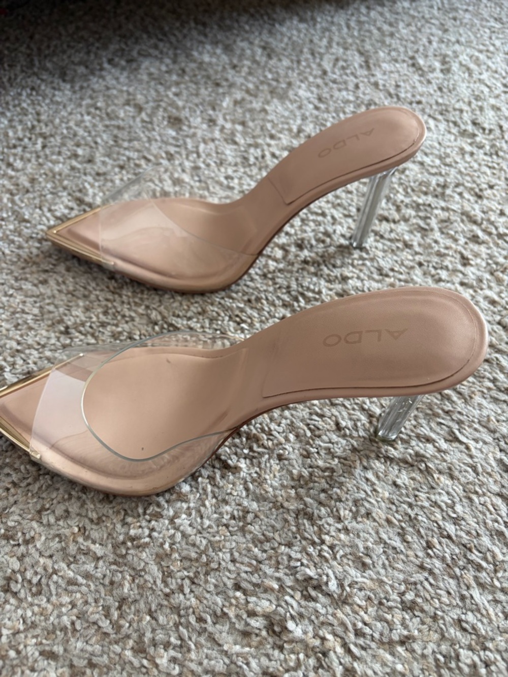 Aldo Clear Strap Nude Pointed Mule with Gold Toe Accent - Picture 4 of 6